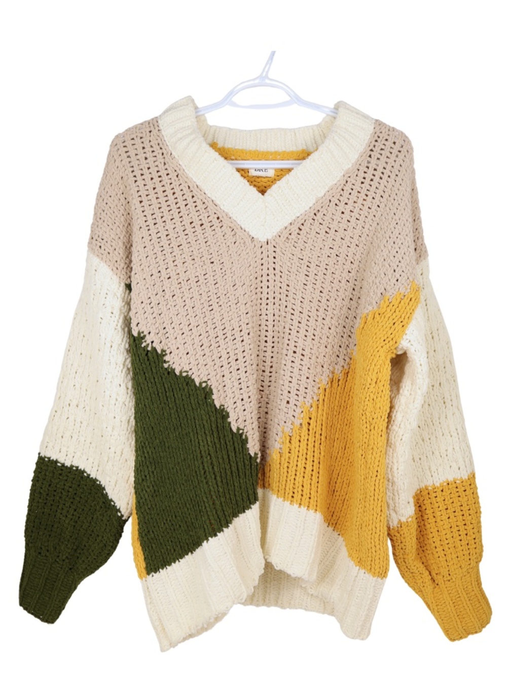 BKE Oversized Chunky Colorblock V Neck Sweater Small